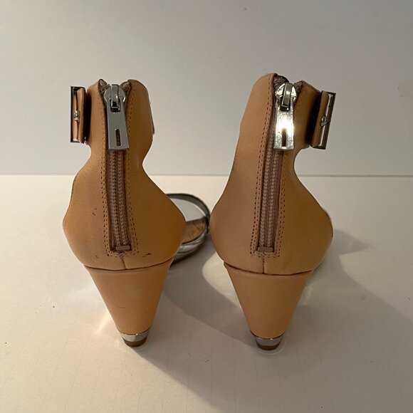 Sam Edelman Sophie Wedge Sandal Open Toe Tan Silver Cream Ankle Strap Women 8.5M - Picture 8 of 14